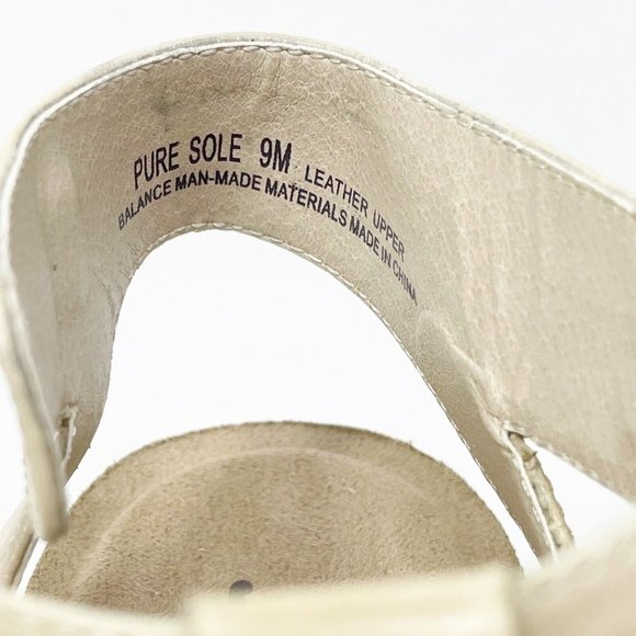Pure Sole Leather Beige Nude Strappy Open Toe Wedge Sandals Size 9 - Picture 8 of 12